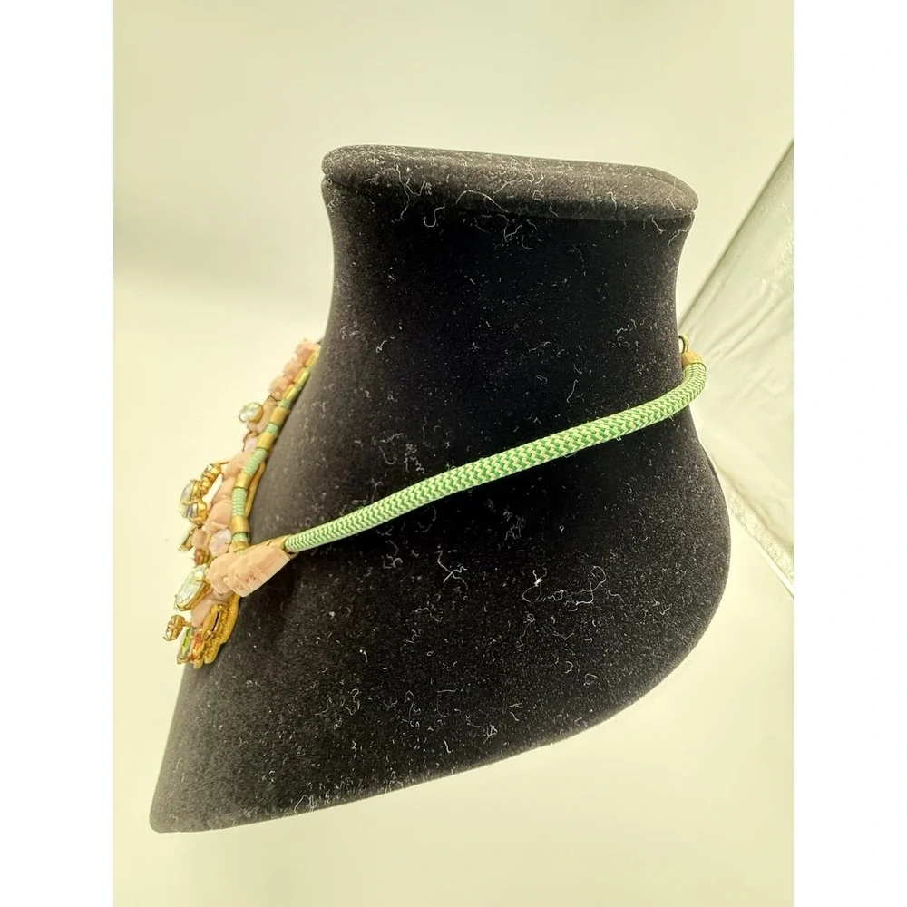 J.Crew Dragonfly Crystal Statement Necklace Multi-Color Light‎ Gold Ox Leather